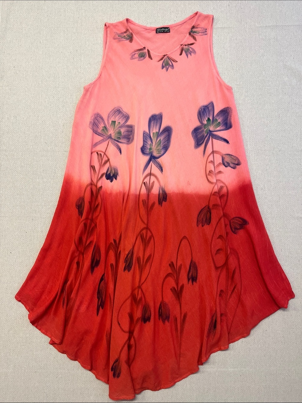 Feelings Free Size Floral Ombre Rayon Swing Tunic Dress 100% Rayon
